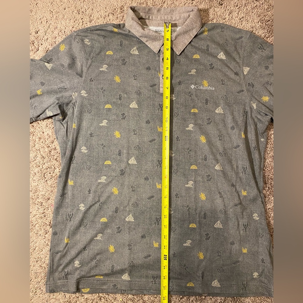 RARE Columbia Omni Wick Polo Beach Scene Adult Mens Size Large Gray Unique Shirt - Picture 6 of 10